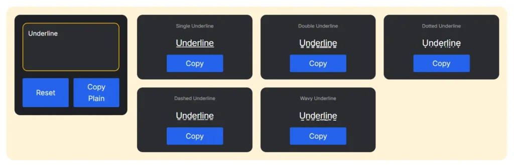 Underline Text Generator - (c̲o̲p̲y̲ a̲n̲d̲ p̲a̲s̲t̲e̲) 1 underline text generator
